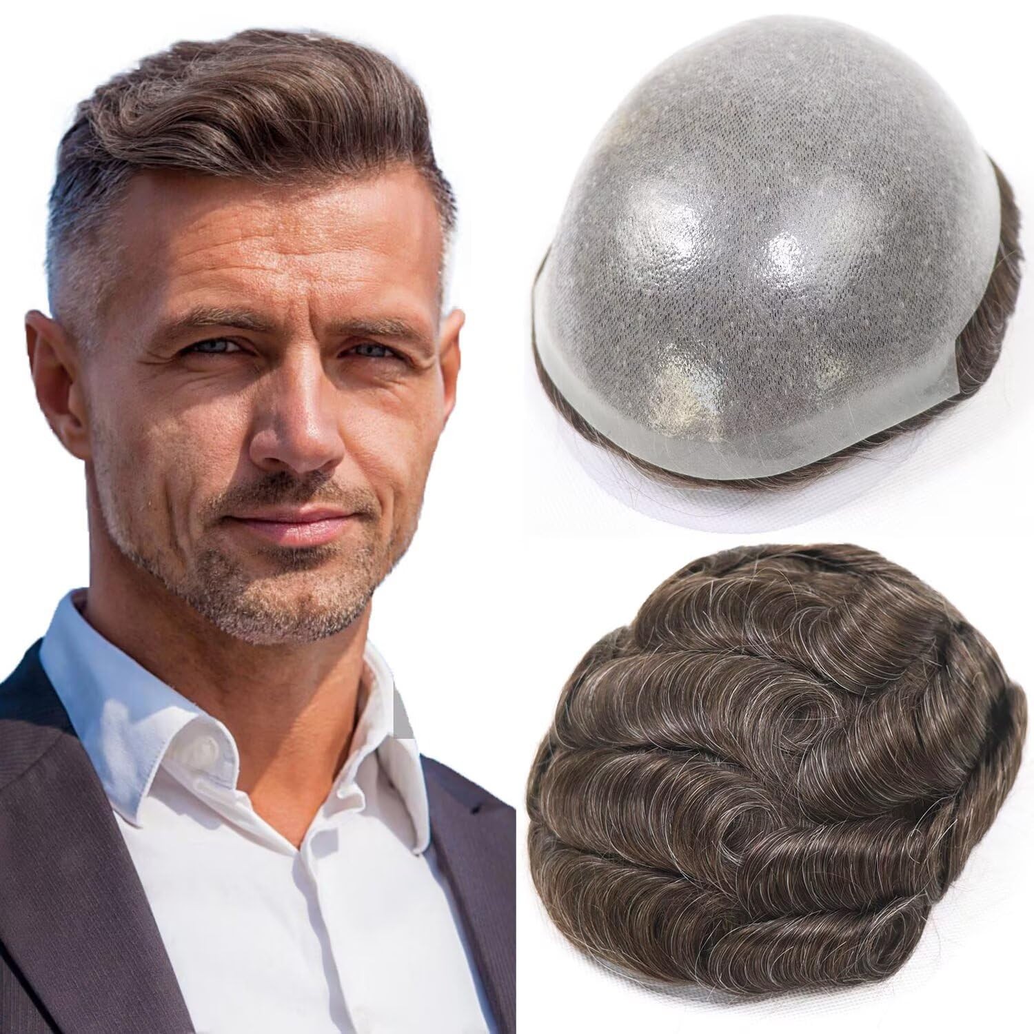 Happy&Cc Happycc Toupee For Man Thin Skin Pu Mens Hairpiece European Virgin