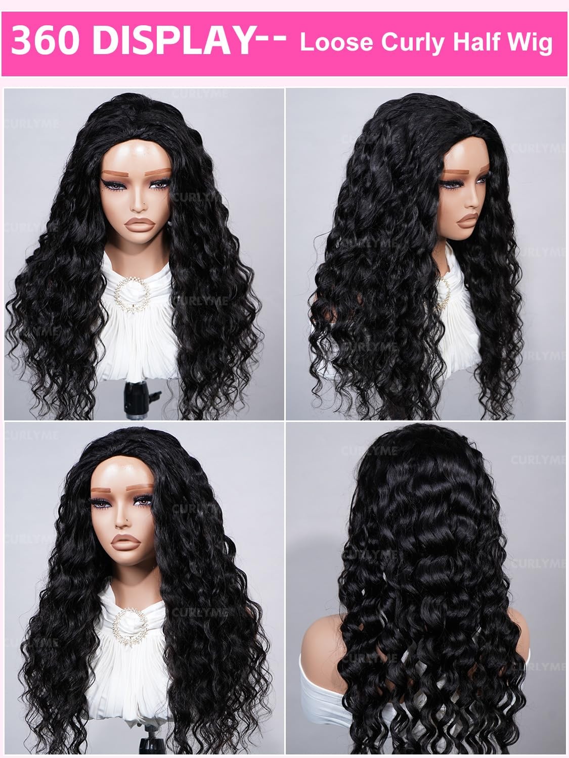 Drawstring Curly Half Wig Human Hair Glueless Wear and Go Loose Curly Full En…