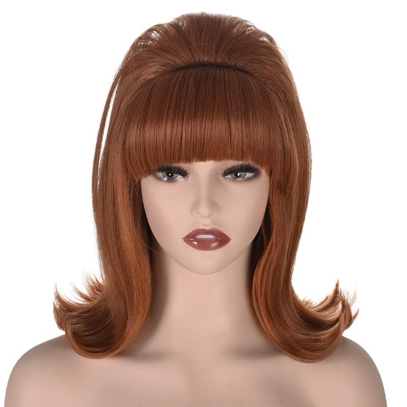 Retro 70s 60s Beehive Bouffant Wig for Women – Vintage Costume Hair with Bangs (