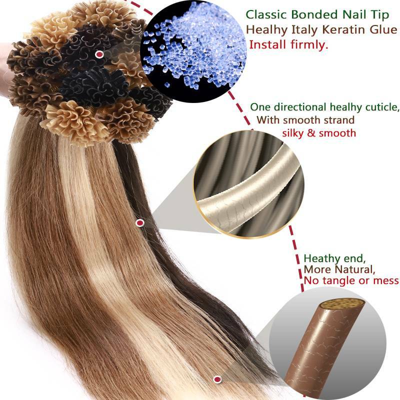 Pre Bonded Fusion Keratin Nail U Tip Remy 100% Human Hair Extensions 200g 300G
