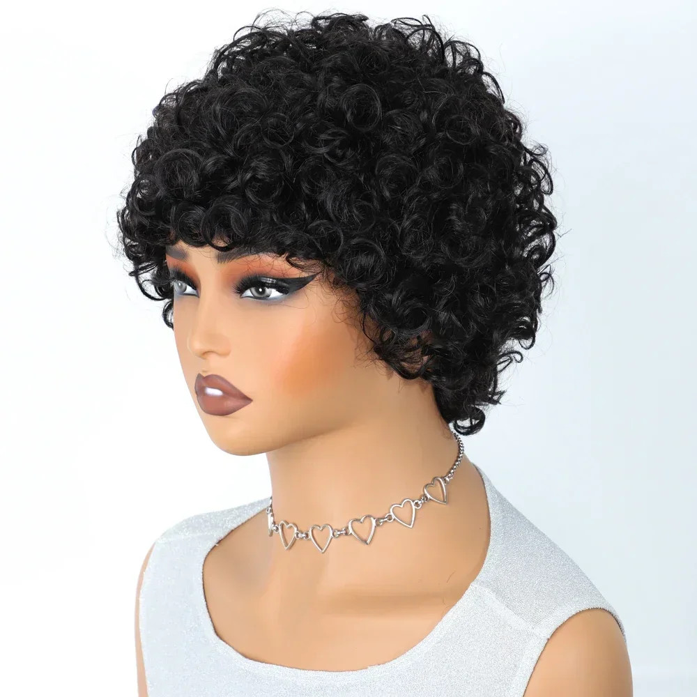Brazilian Afro Puff Pixie Bob Wig 99J Natural Brown Human Hair For Women