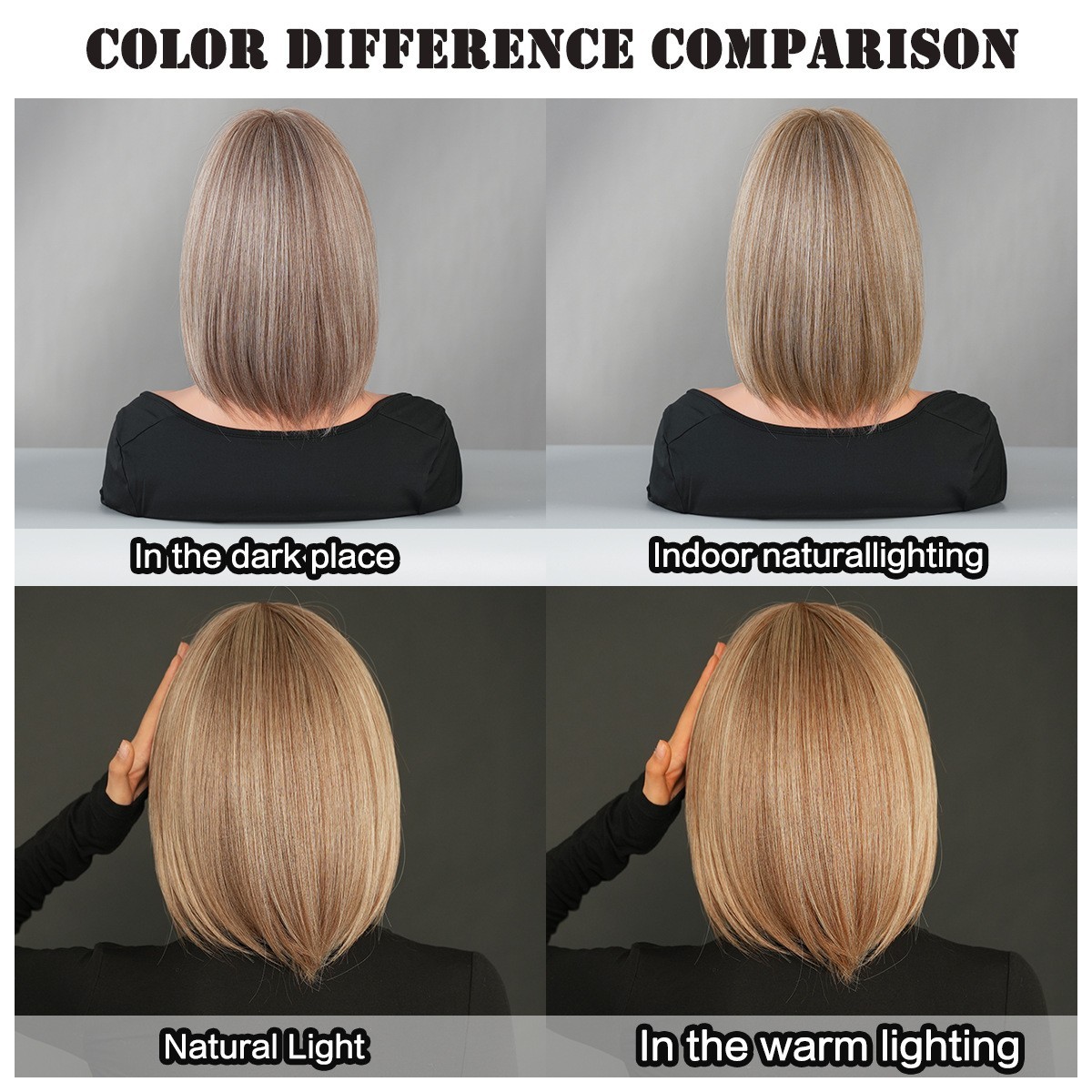 Short Bob Wig Brown Blonde mix Beige Highlight Full Head Fashion Sythenic Wigs