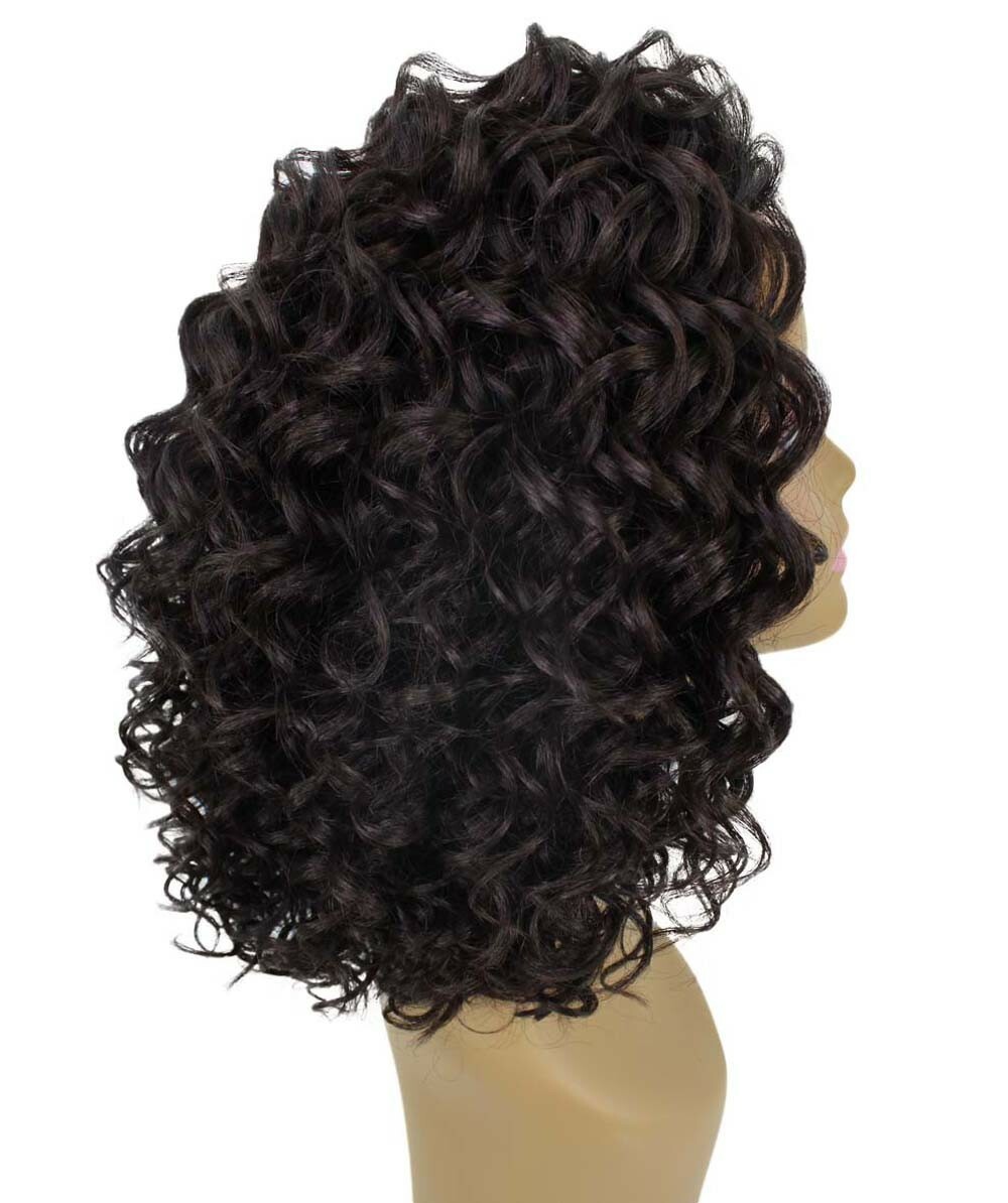 LUXLUXE Oya Curly 14.5 Inch Long 4X4 Hand-Tied Lace Front Wig, Dark Brown