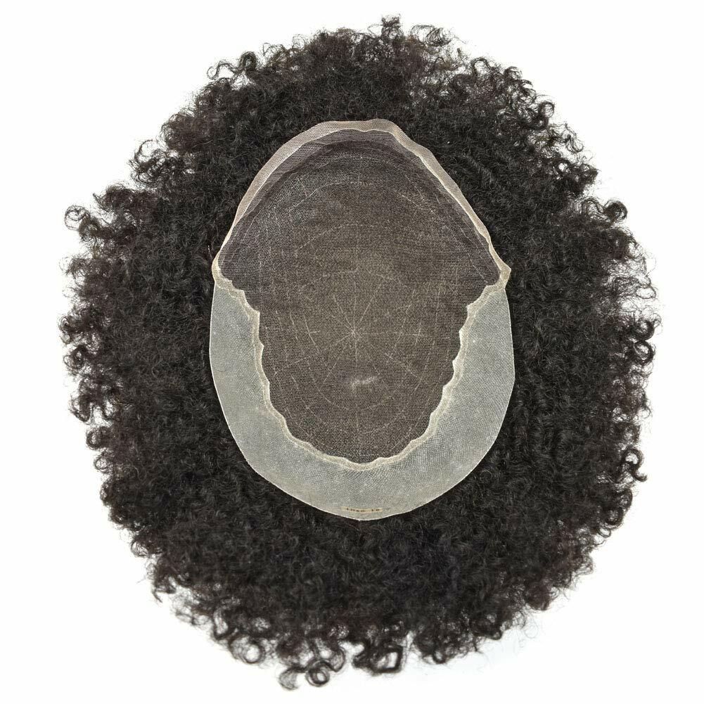 Afro Curl Mens Toupee Hairpiece French Lace Front African American Hair Systems