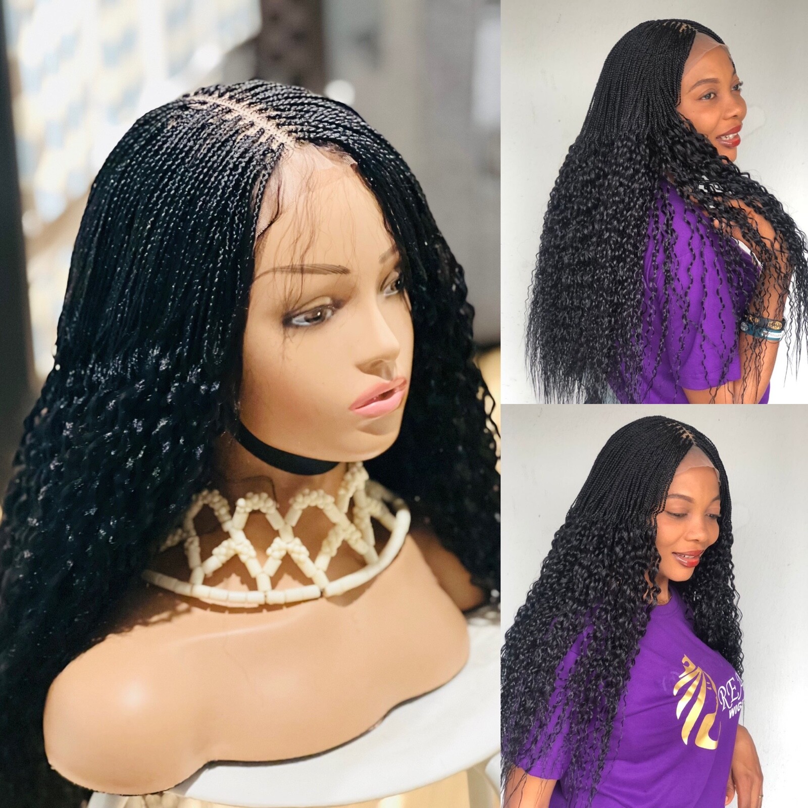 Braided Water Wave Wig. Made on a full lace wig.length is 24inches Long.black.
