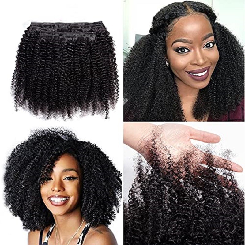 Afro Kinky Curly Clip in Human Hair Extension Mongolian Clips on Hair 100g-150g