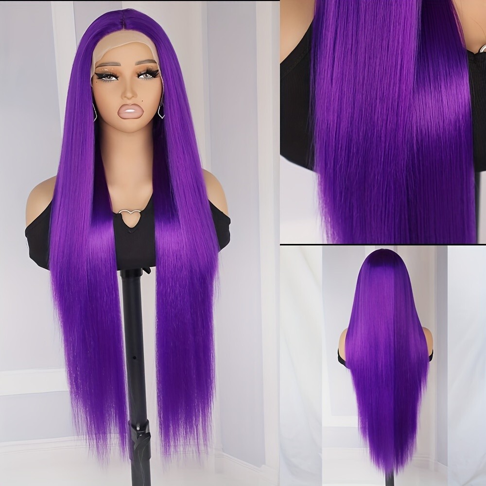 Synthetic Lace Front Wigs Glueless Purple Color Hair Wig Pre Plucked Heat Safe
