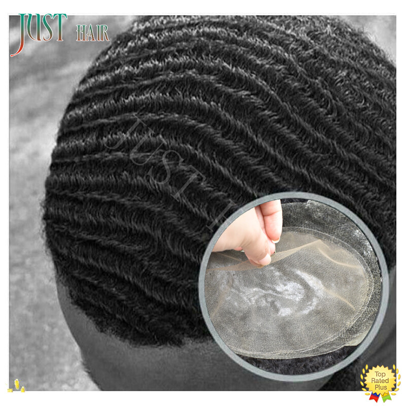 Black Afro Curl Mens Toupee Breathable Lace Poly PU African American Hair System