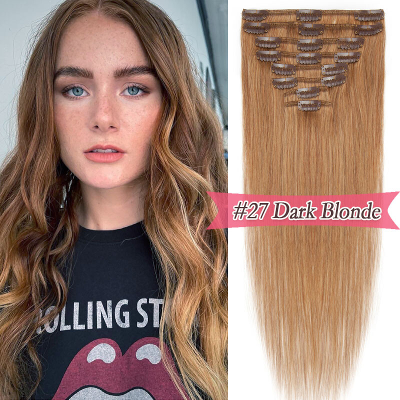 Invisible Clip In Human Hair Extensions 8PCS Full Head 100% Remy Hair DirtyOmbre