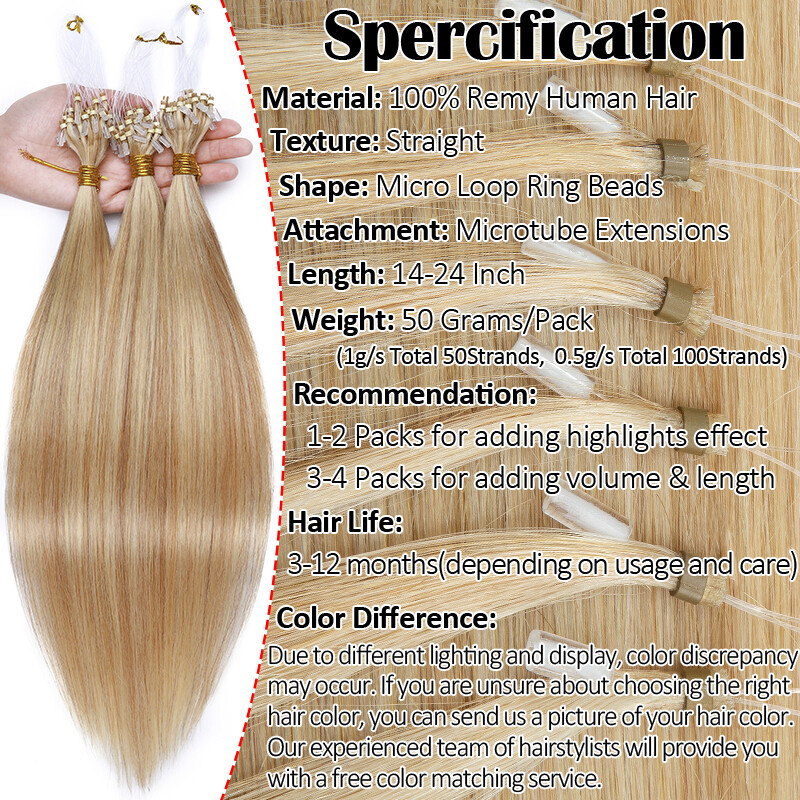 CLEARANCE Micro Beads Ring Loop Human Hair Extensions Real Remy Hair Highlight