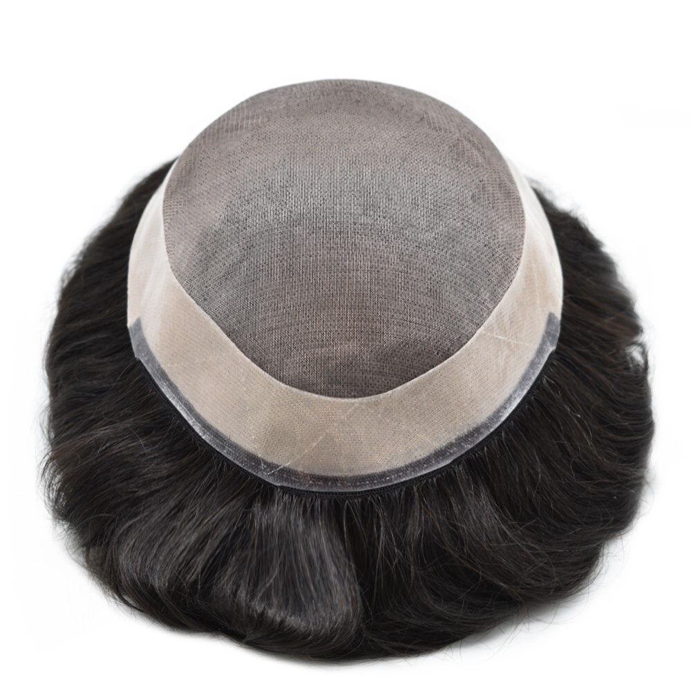 Mens Toupee Fine Mono Hair System Replacement Durable Poly Skin NPU Wigs for Men