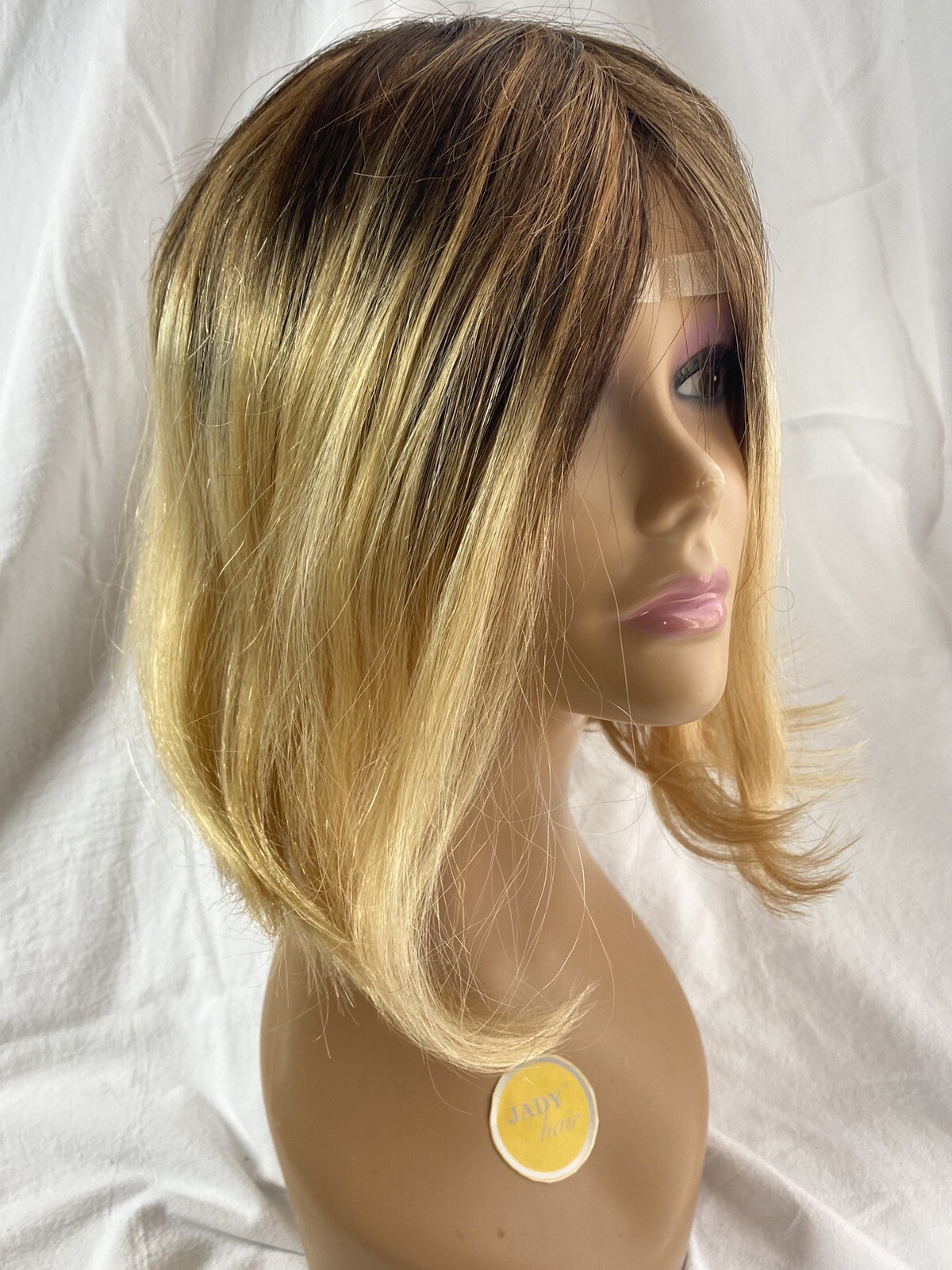 100% Human Hair Wig 12” BOB Hand Knotted Swiss lace Top And Front, Wefts Back