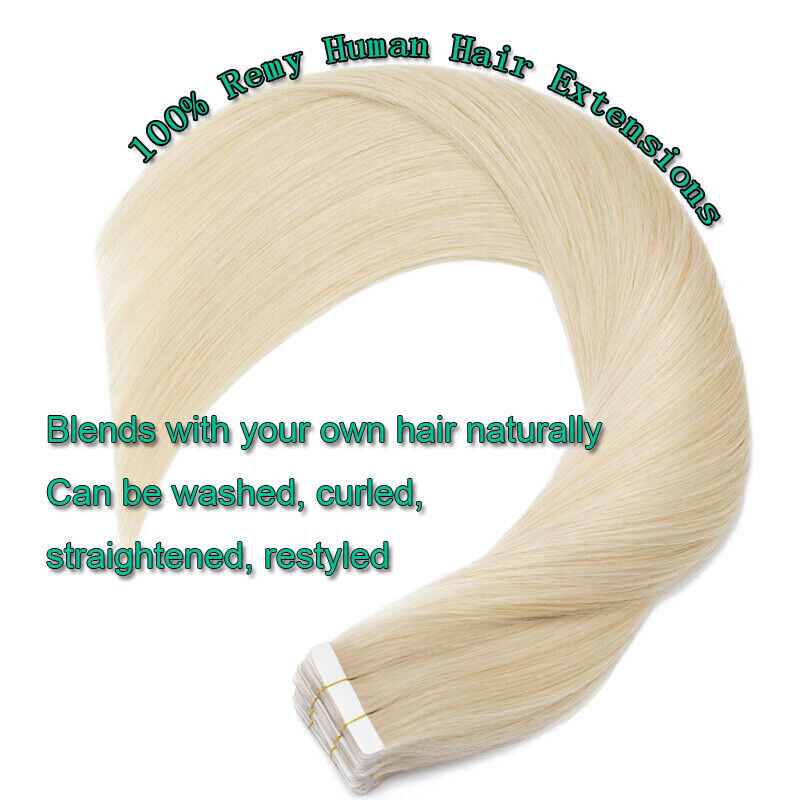 Tape in Human Hair Extensions Skin Wefts Premium Remy Hair Highlight BlondeWomen
