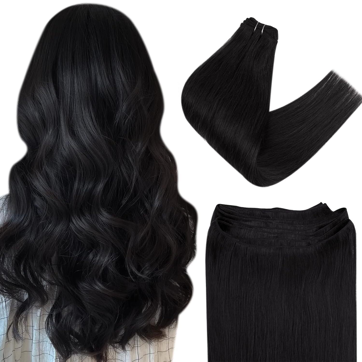 Double Weave Sew in Hair Extensions Weft Brazilian Remy Human Hair Full Head100g