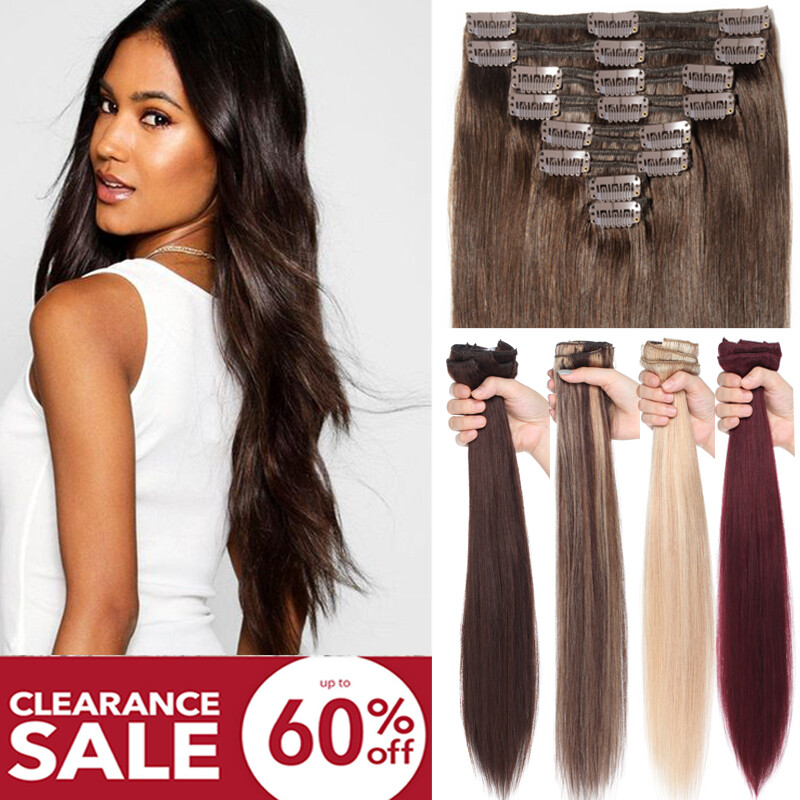 CLEARANCE THICK Double Weft Clip In Remy Human Hair Extensions Full Head Brown