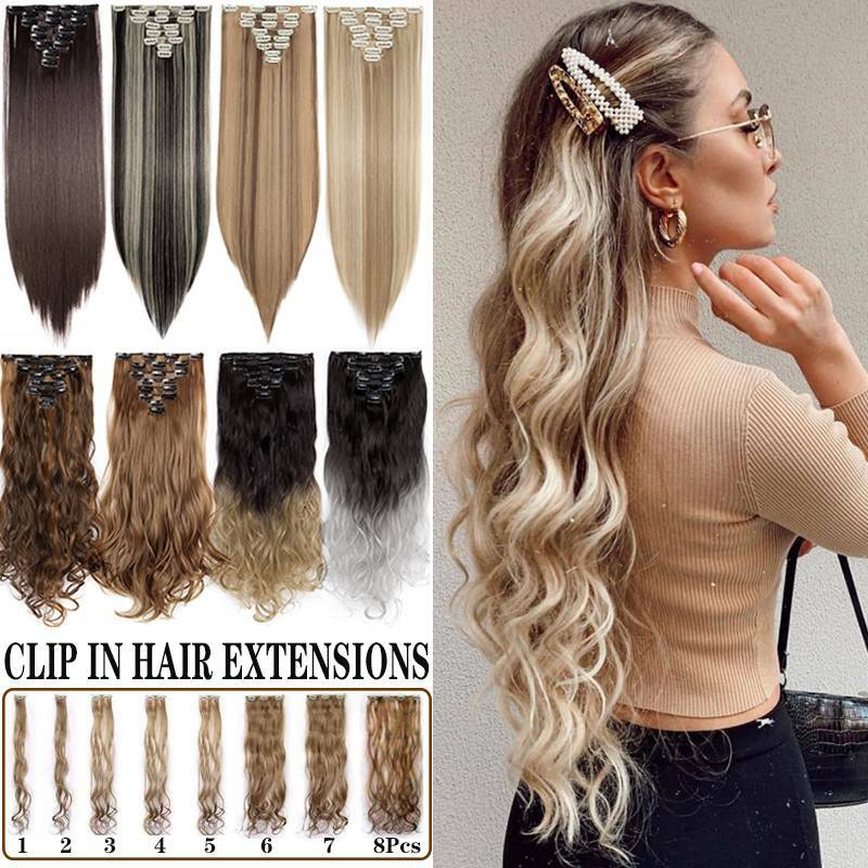 100% Natural Clip In Full Head Hair Extensions 8*Pieces Real Thick as Human Hair