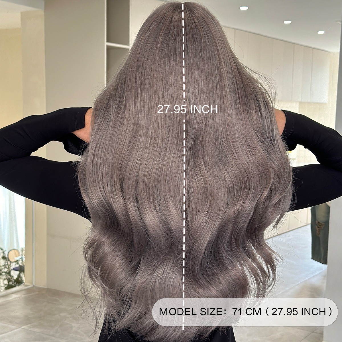 Grayish-purple long wavy hair with fringe-style bangs artificial hair natural