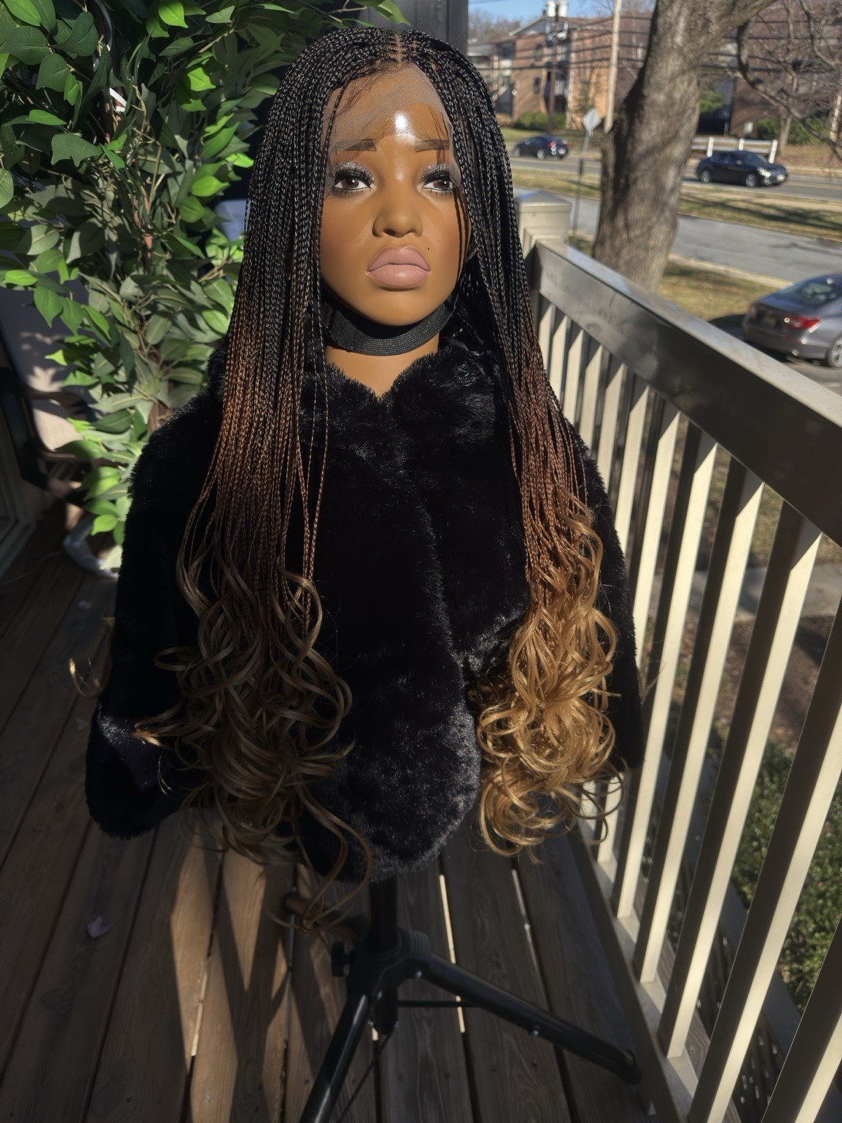 Long Braided Curly Wig for Women | Black Brown Blonde Ombre | Fashion Hairpiece