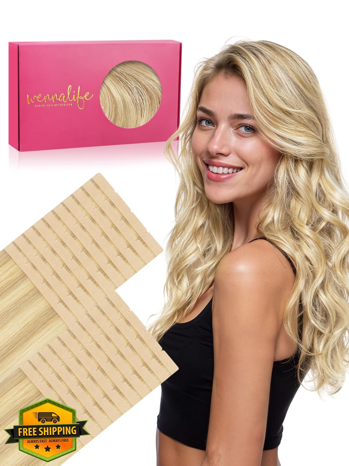Wennalife 8cm #16/22 Light Blonde Tape Hair Ext 22in 100g