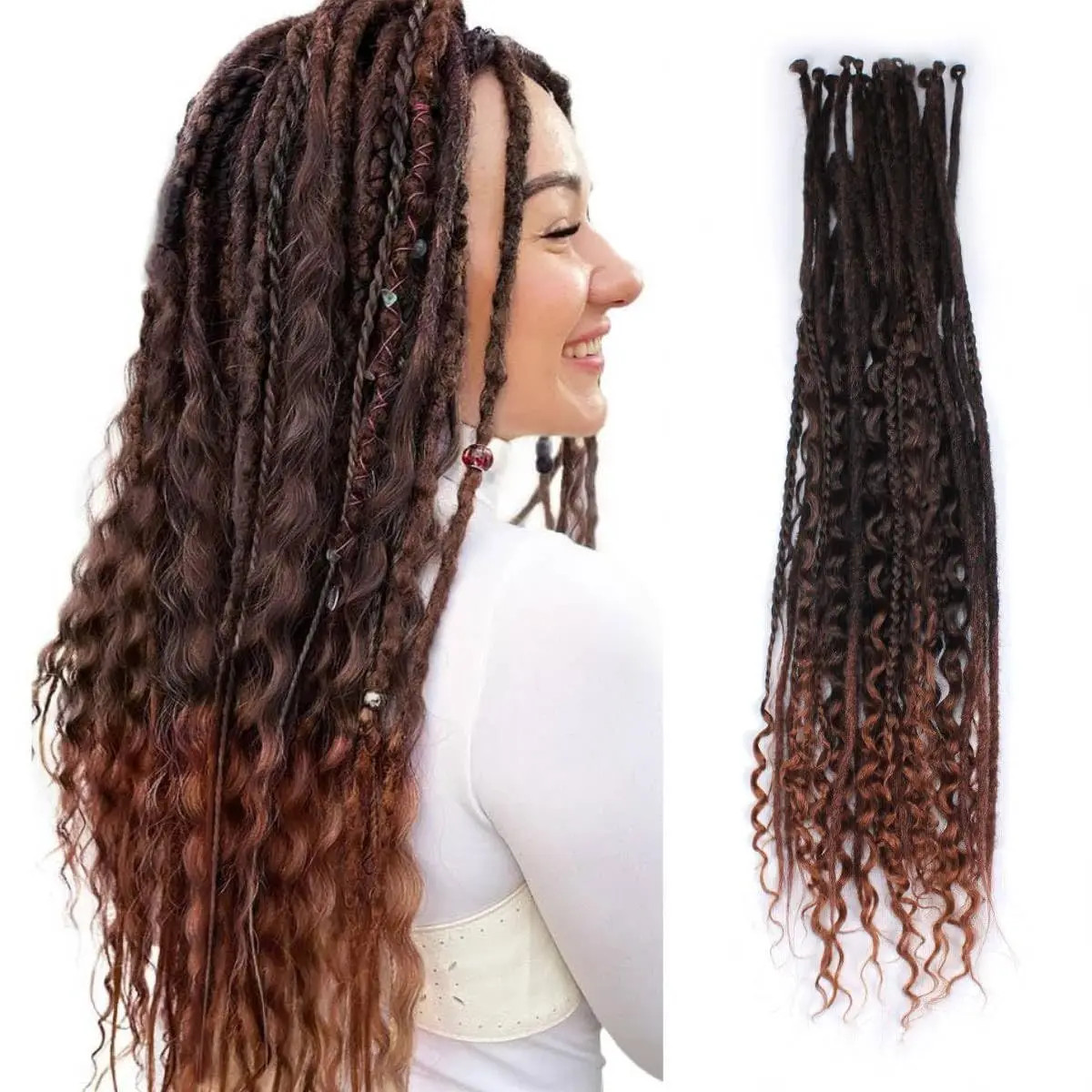 Women 3 In 1 Mixed Hippie Dreadlocs Braids 24 Inch 8 Strands Hair Extensions