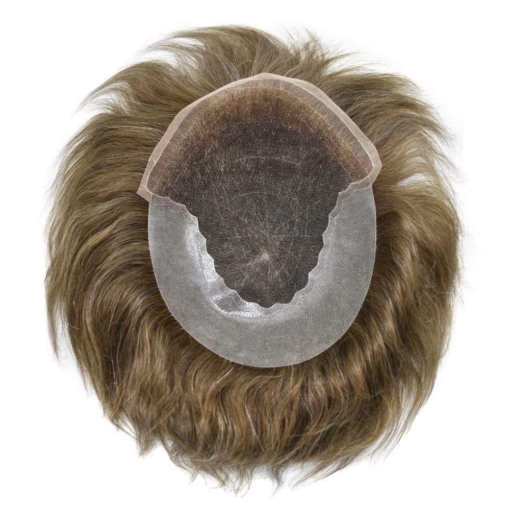 Swiss Lace Front Hair System Replacement PU Skin Mens WigMens Toupee Hairpiece