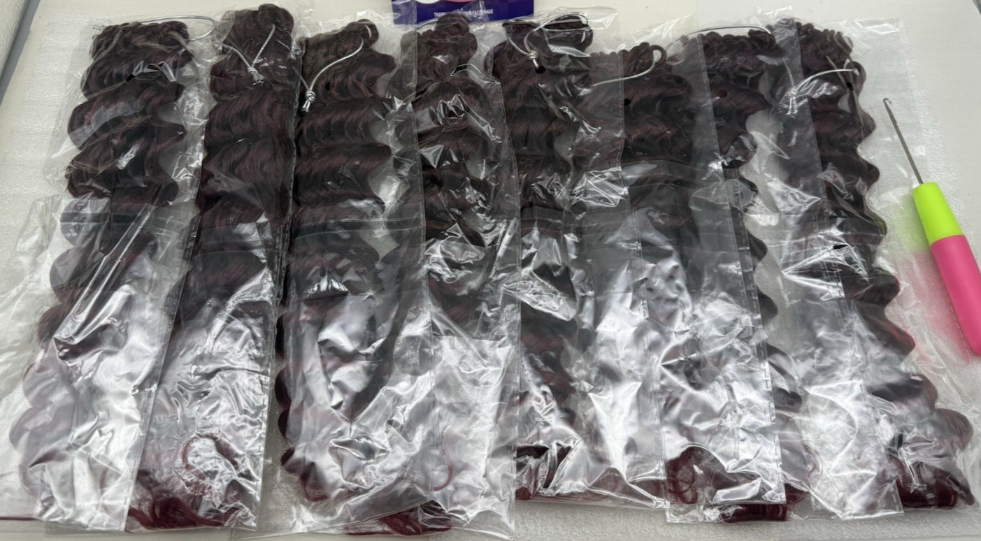 100% HandMade Deep Wave Crochet Hair Deep Curly Extensions 11″ Burgundy Red READ