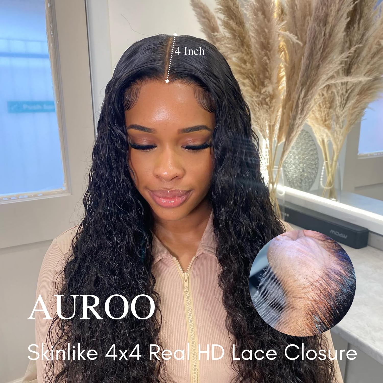 Auroo Water Wave 4X4 Skinlike Real Hd Lace Closure Only Single Knot Human Hair