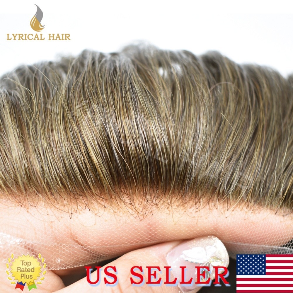 Mens Toupee Human Hair French Lace Front Natural Hairline Durable Hairpiece Wig