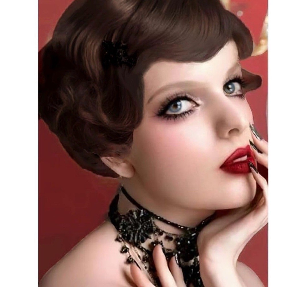 Short Brown Wig for Women | Short Brown Finger Wave Curly Wig | 1920’s Costume