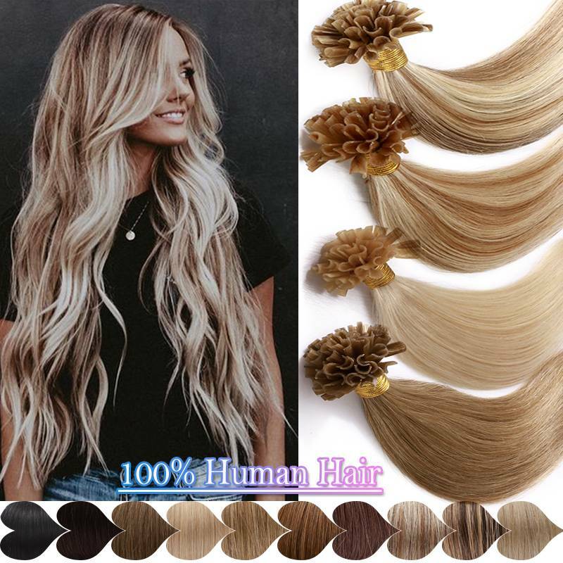 7A Pre Bonded U Nail Tip Keratin Remy Human Brazilian 100% Hair Extensions US 1G