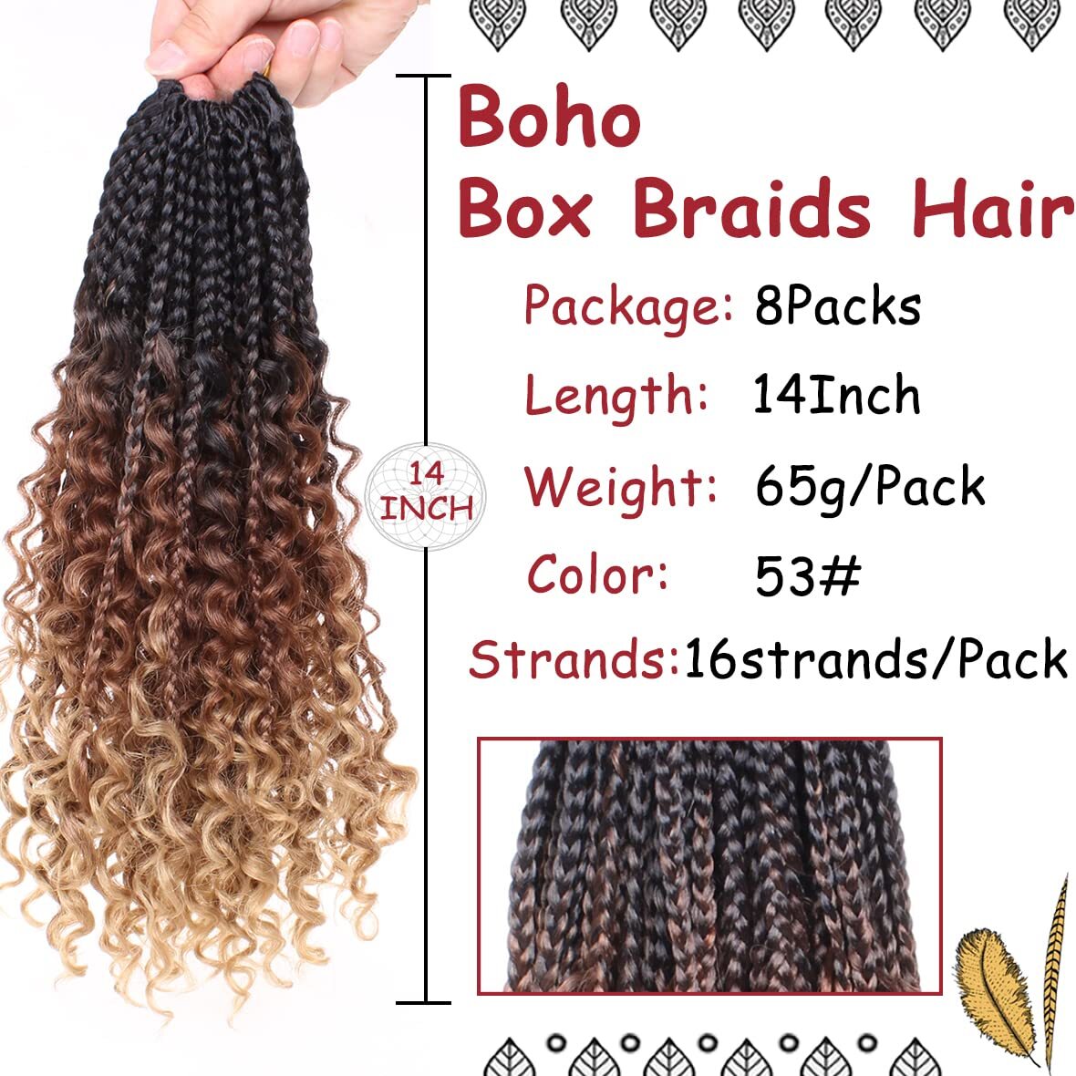 Goddess Box Braids Crochet Hair 14 Inch Boho Box Braids 8 Packs Crochet