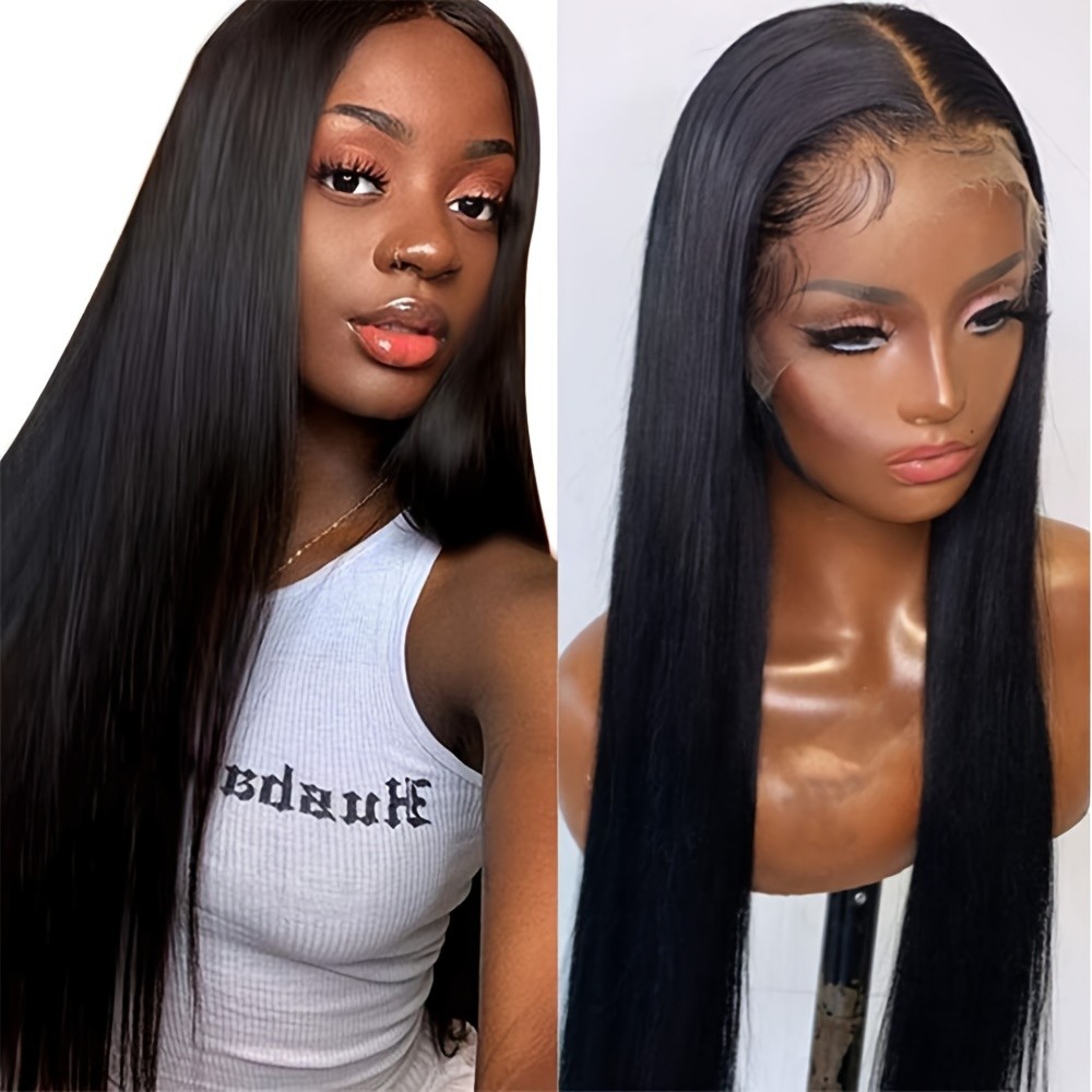 Lace Front Wigs Long Straight Natural Black Hair Pre Plucked Soft As Human Hair