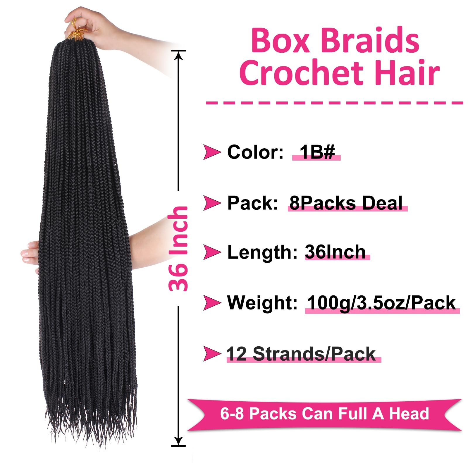 Union Beauty 36 Inch Braids Crochet Hair 8 Packs Pre-Looped Goddess