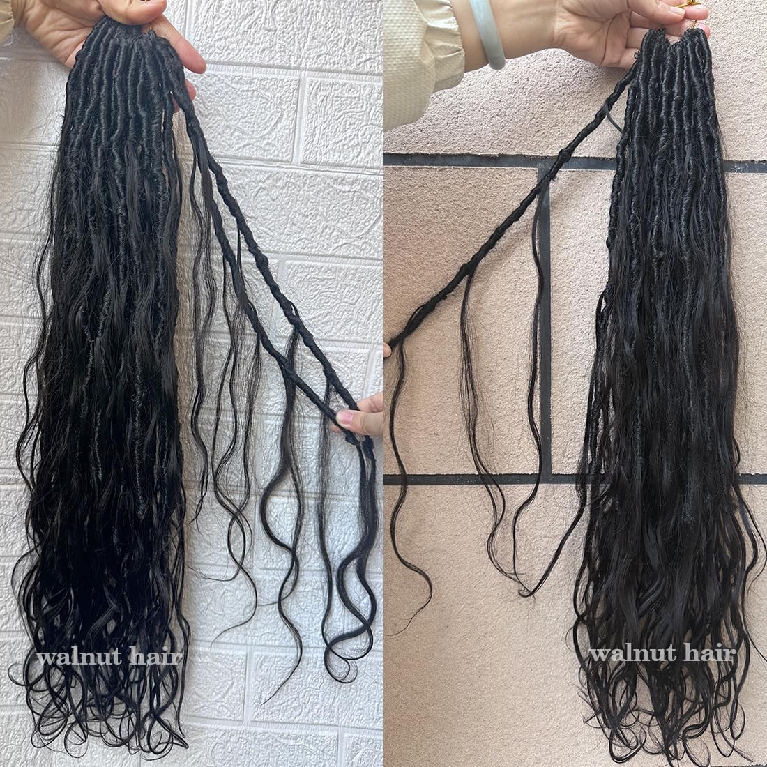 Walnut Hair Pre-Looped Crochet Boho Faux Locs Human Hair Curls Body Wave Human