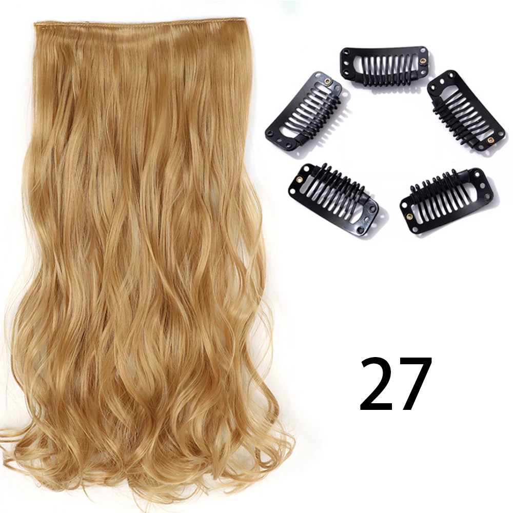 Synthetic Long Straight Clip In Hair Extension 5 Clips Heat Resistant Blonde