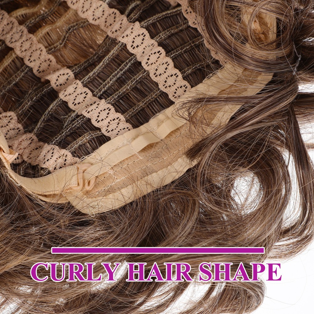 Short Curly Wavy Hair Fiber Lace Front Wig Yellow Realistic Cover for Women