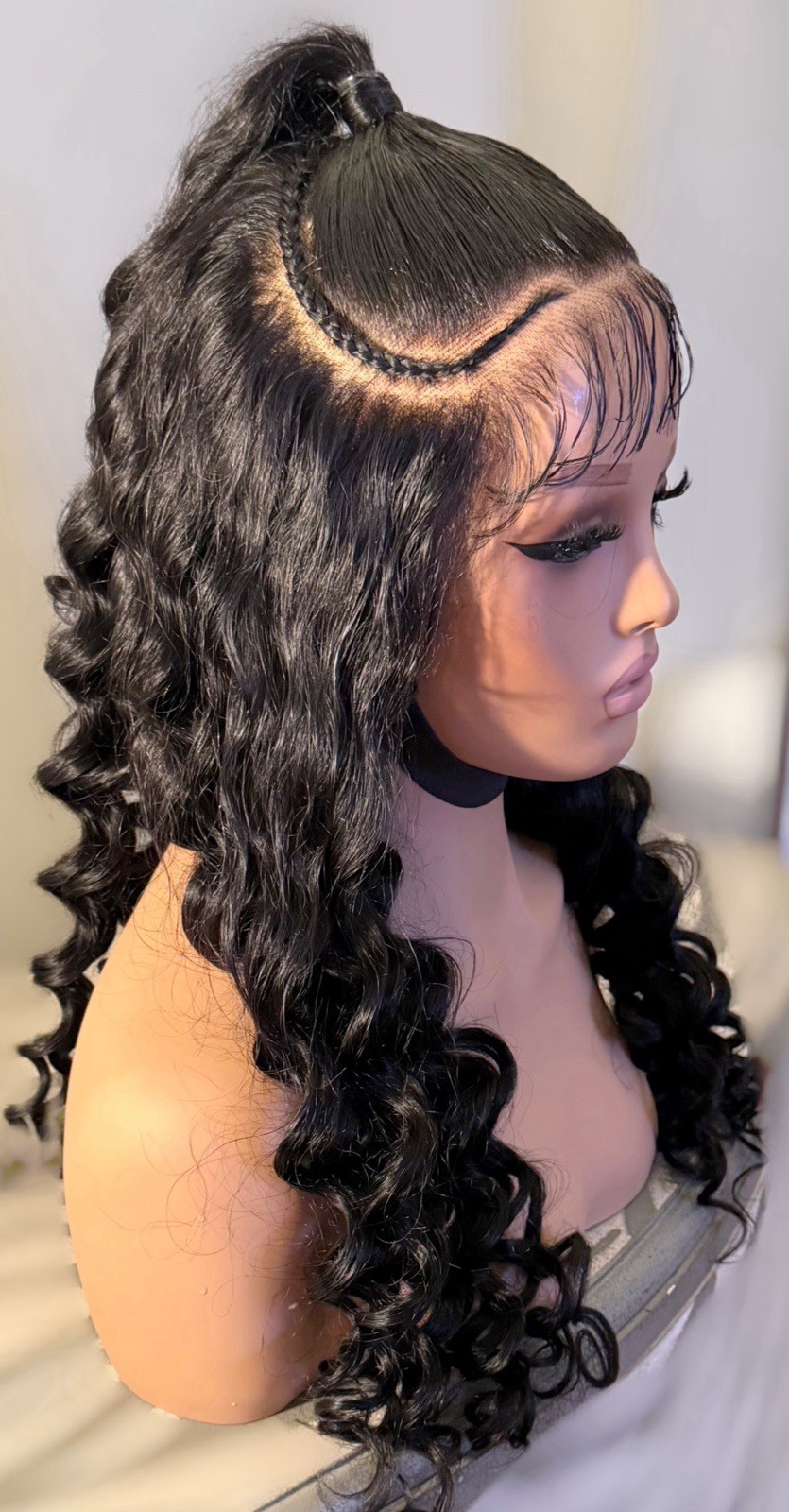 Beautiful,28 Inch,100% Human Hair,Jet Black,Half Up With Spiral Curls LF Wig