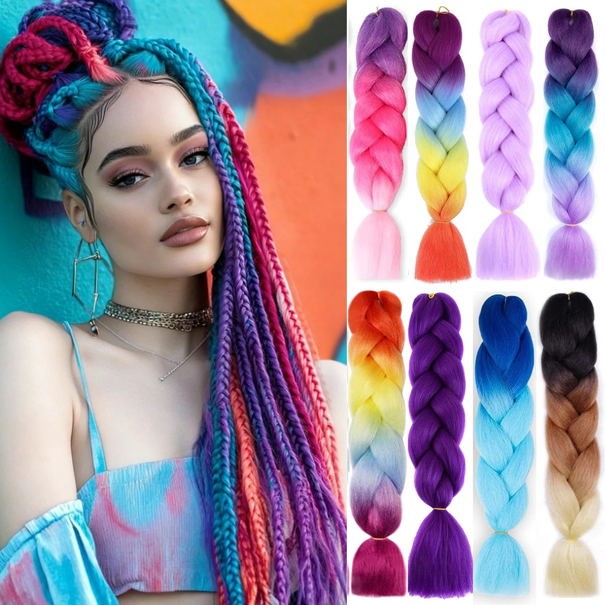Colorful Synthetic Ombre Jumbo Braiding Hair Hair Extensions for Women Cosplay