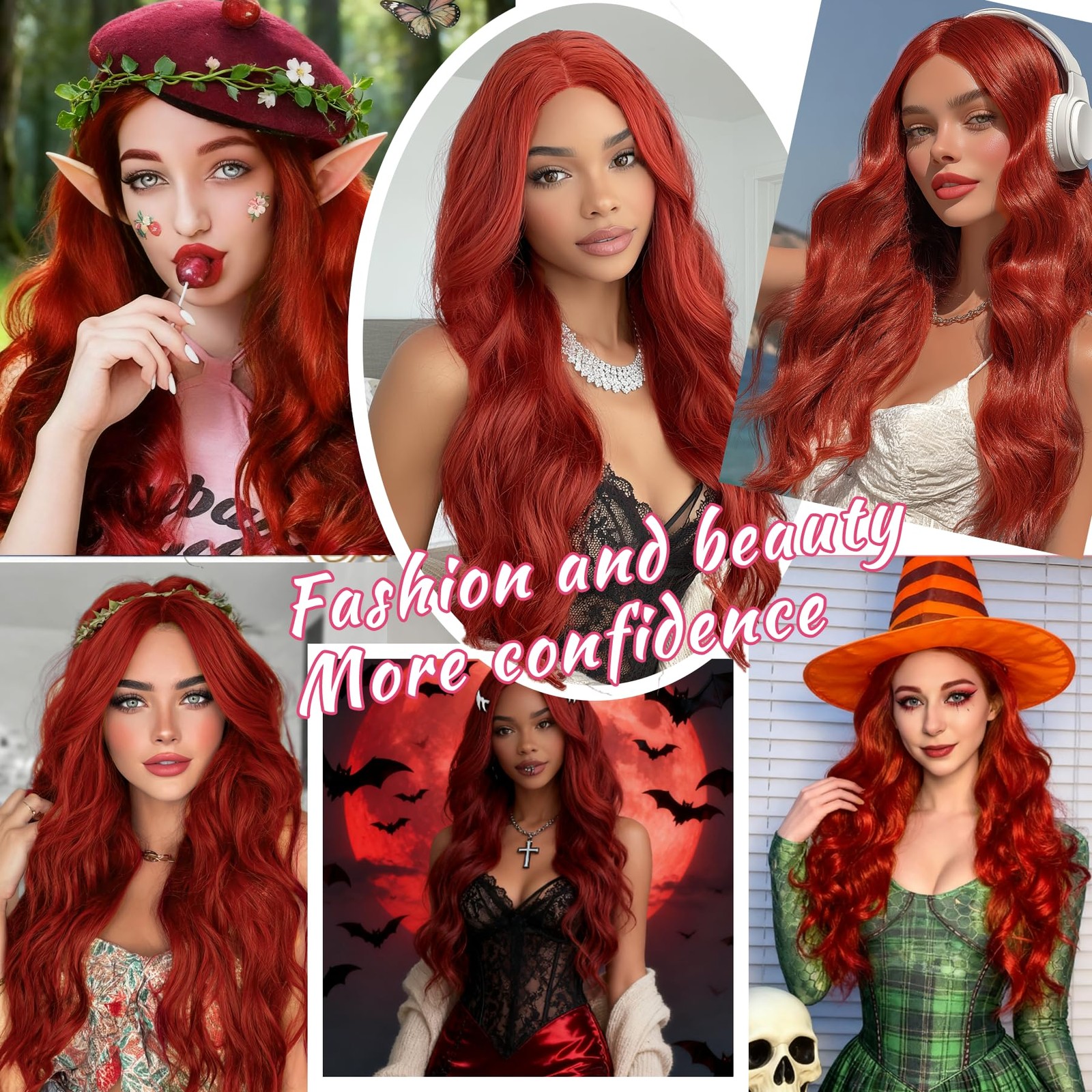 Red Wigs for Women Long Curly Wavy Wigs Middle Part Synthetic Wig Womens Red …