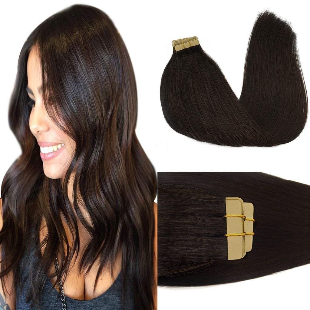 Luxurious 20-Inch Tape-In Extensions, Dark Brown 50g Remy Human Hair, 20pcs