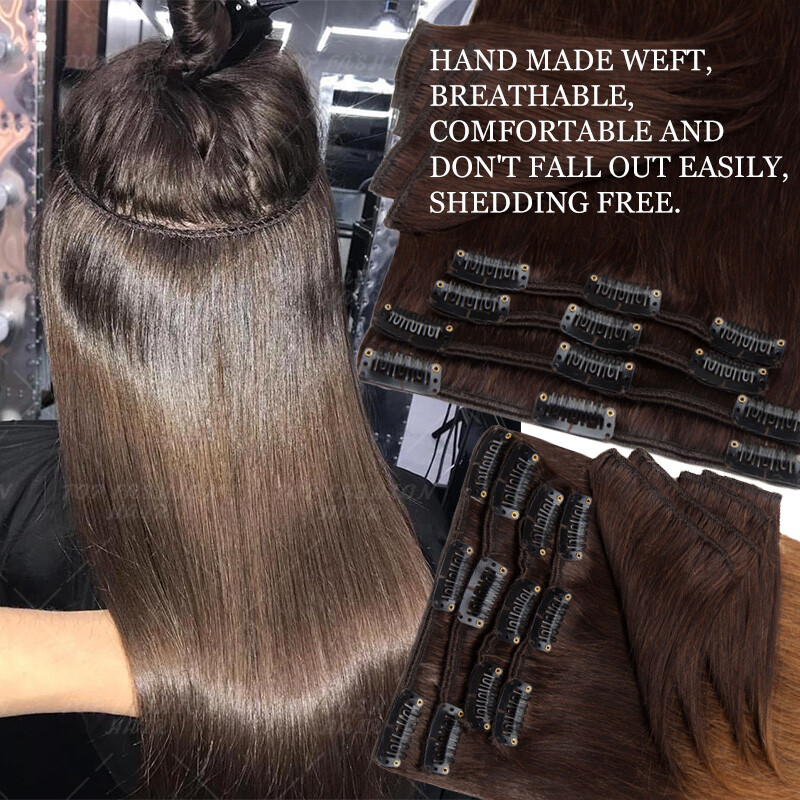 CLEARANCE Clip In 100% Remy 9A Remi Human Hair Extensions 8PCS Full Head 16-24″