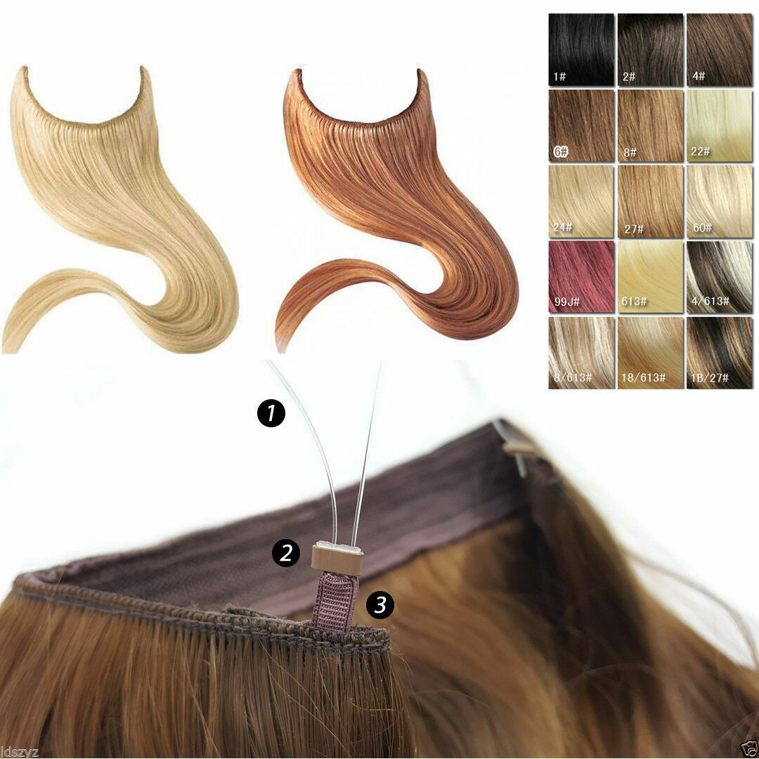 100g Handmade Human Hair Invisible Wire good Handband Hair Extensions12-26inch