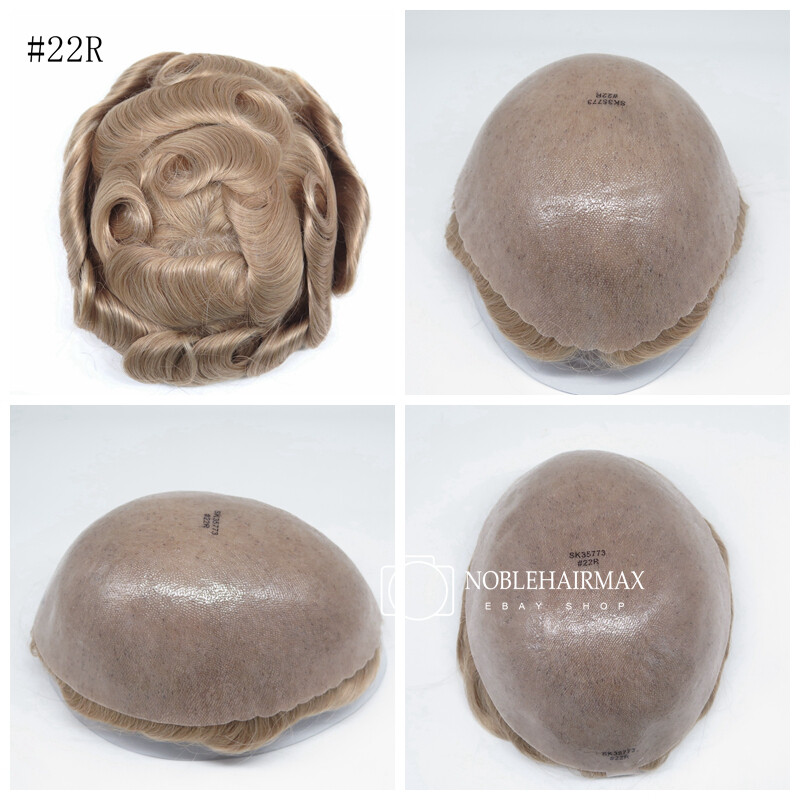 Mens Toupee Human Hair Replacement System Skin V-Loop Scalloped Hairpieces #22R