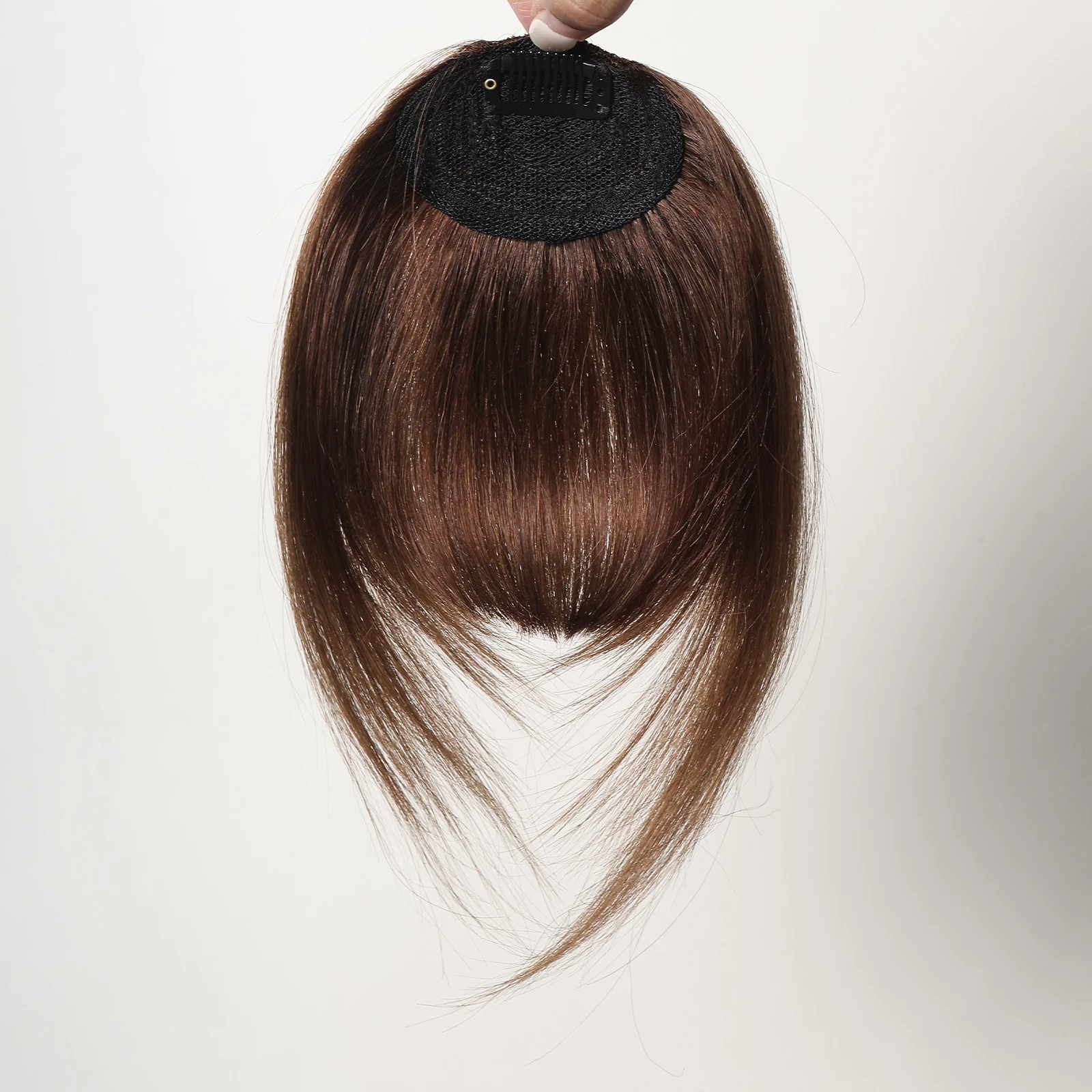 3 Inch Clip In Bangs Dark Brown 100% Human Hair Fringe with Temples Thick French