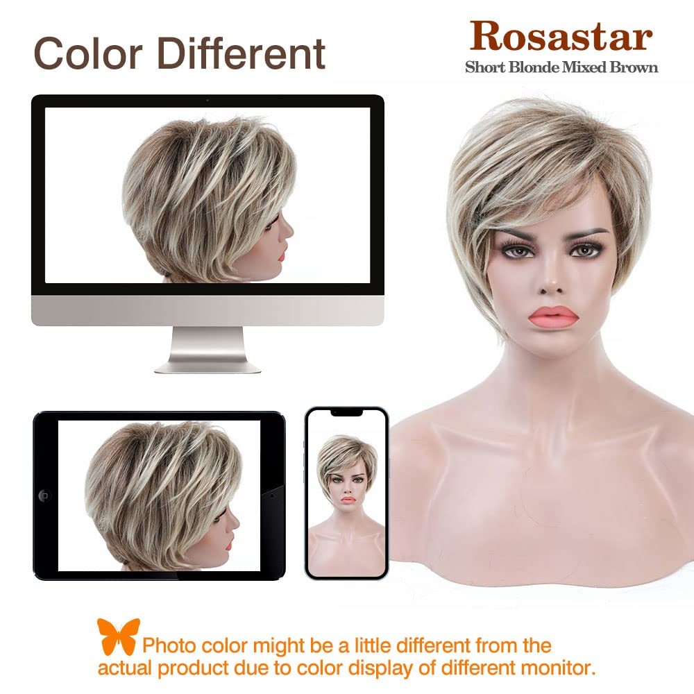 Rosa Star Short Wig Ombre Brown Mixed 1 Count (Pack of 1), Blonde