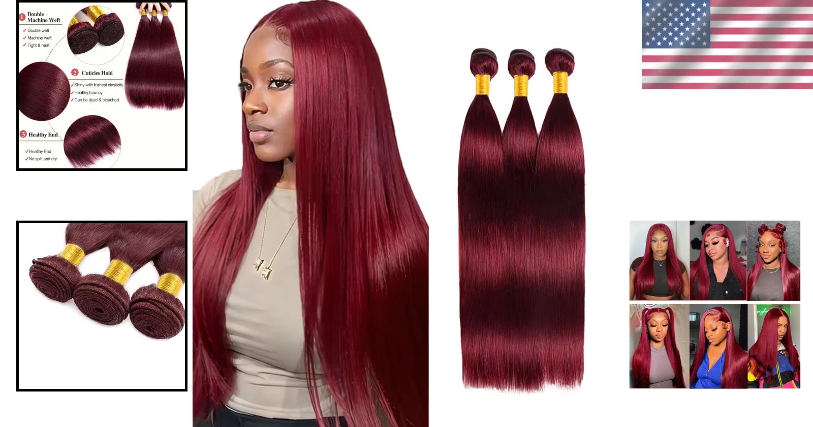Versatile 99J Dark Burgundy Straight Hair Bundles – Perfect for Weaving or Wigs