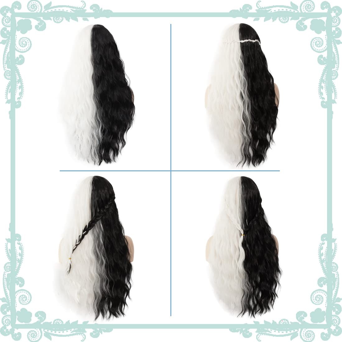 Women’s Black and White Wig 27 Inches Long Curly Wavy Hair Wig Heat Resistant…