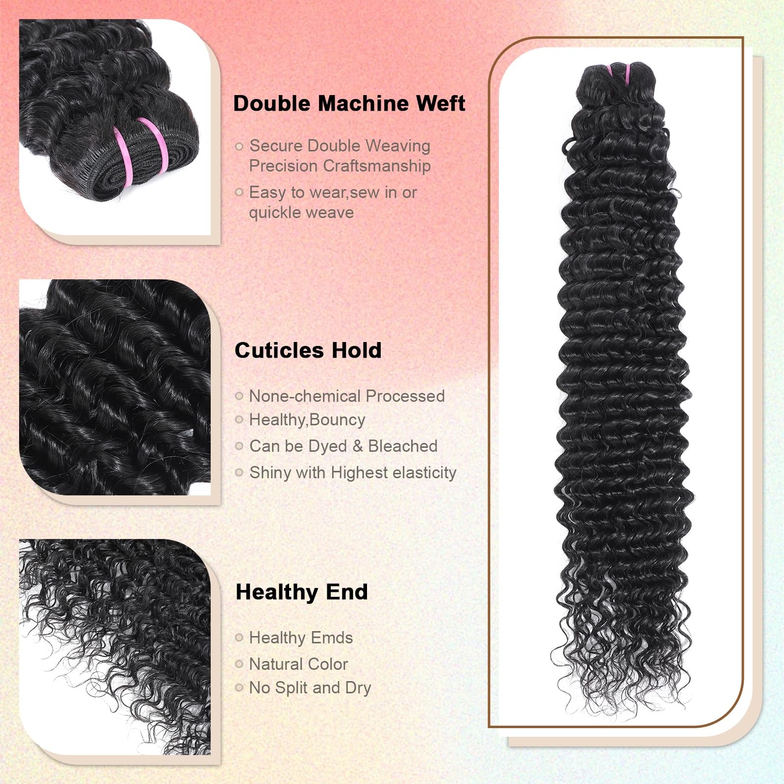Indian Human Hair Deep Wave Bundles Virgin Remy Hair, No Tangle Shedding, Silky