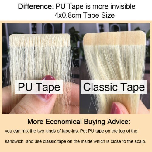 Tape In PU Machine Injected Invisible Seamless Remy Human Hair Extensions Black