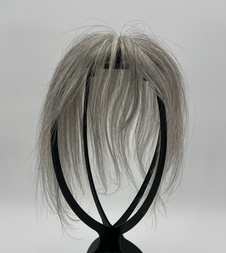 Gray Mixed Black 100% Real Human Hair 10in Clip In Wispy Bangs Hair Topper